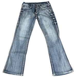 Cowgirl Tuff Jeans Saddle Ready Embellished Size 30x31 Distressed Western Cowboy